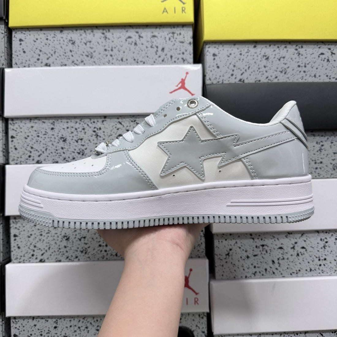 Bape Sta Grey White Patent