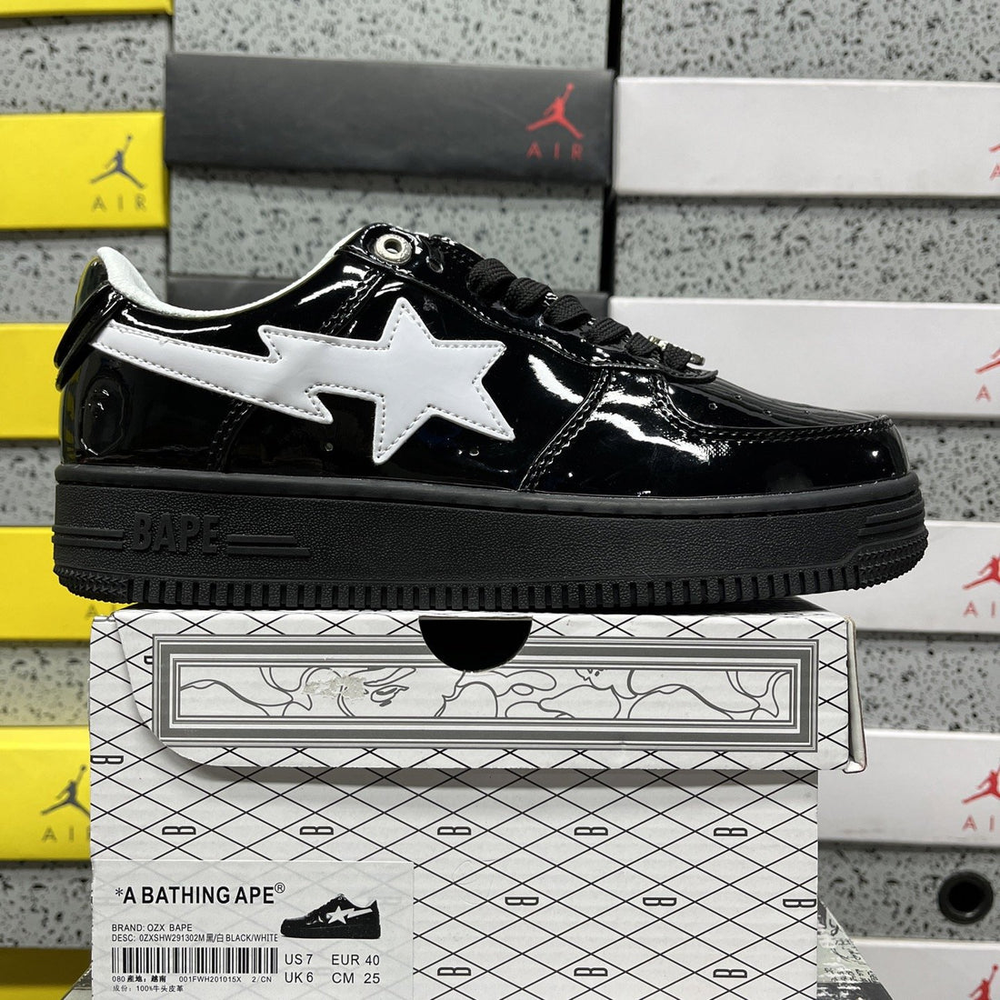 Bape Sta Black Patent White