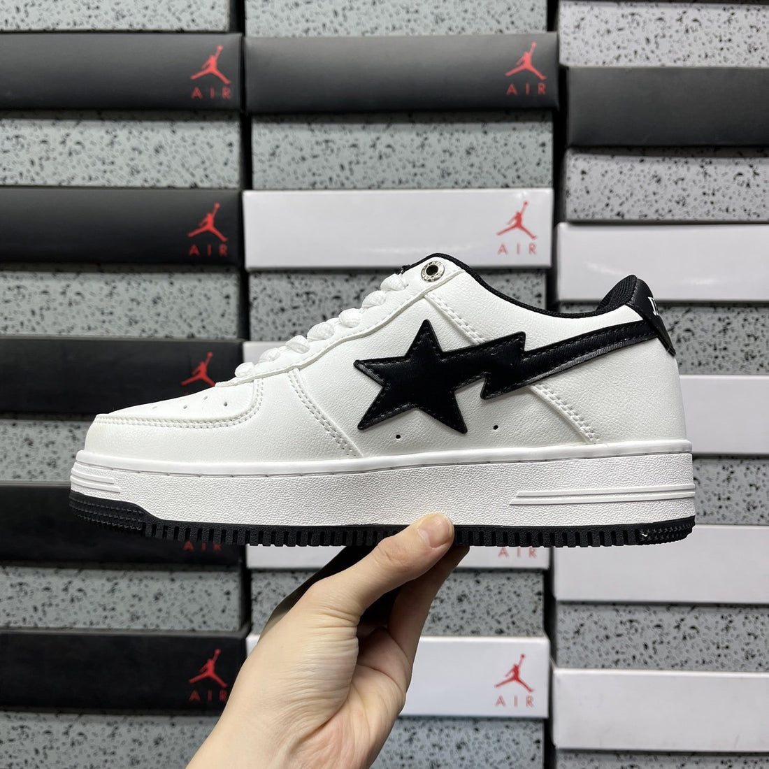 Bape Sta White Black Leather