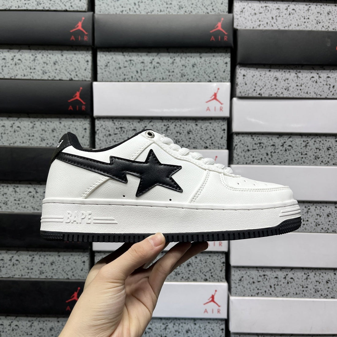 Bape Sta White Black Leather