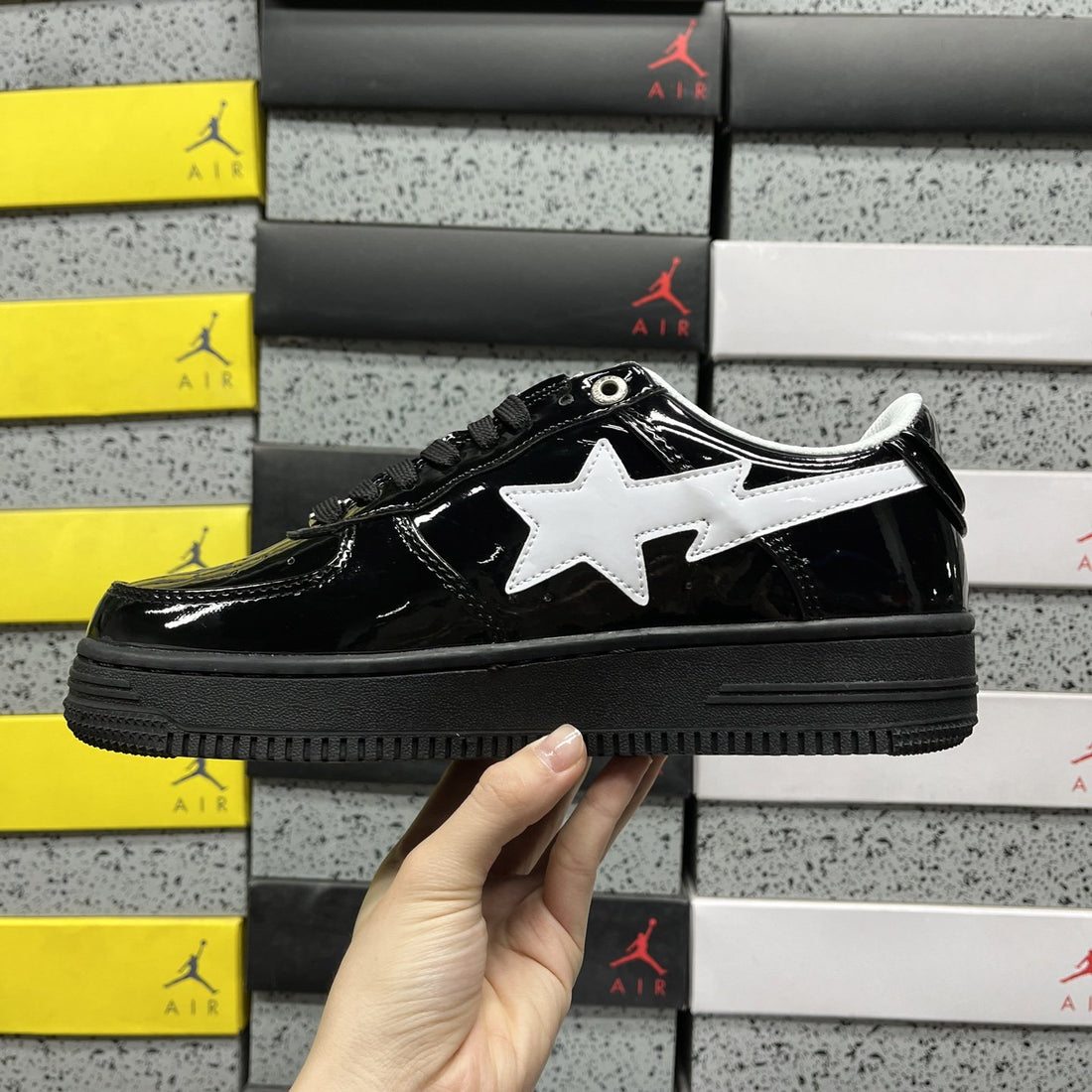 Bape Sta Black Patent White