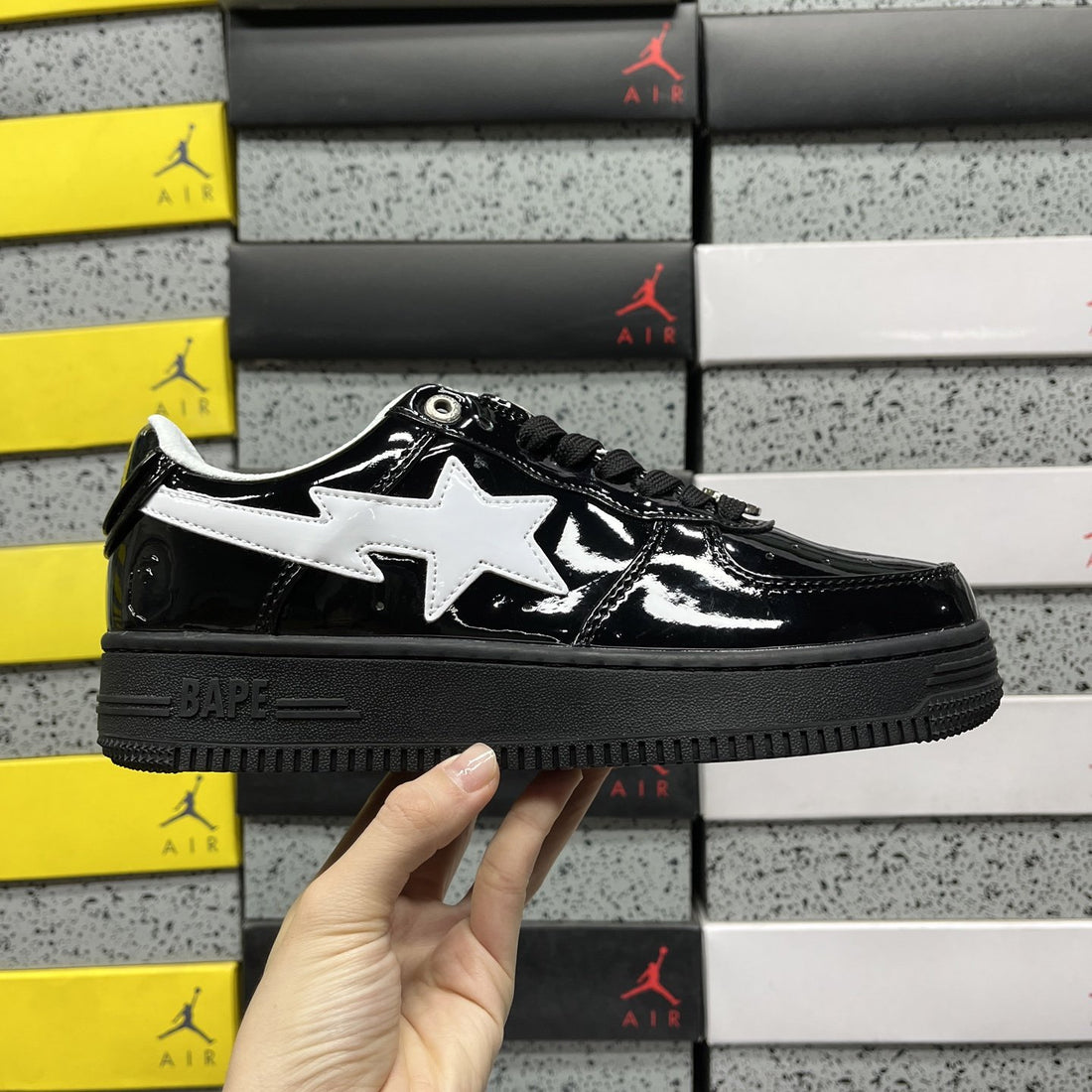 Bape Sta Black Patent White