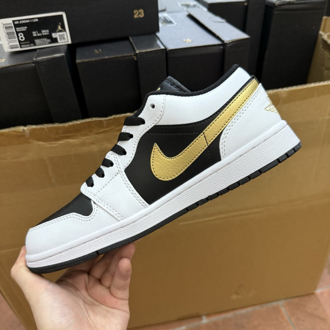 Air Jordan 1 Low Black Gold Swoosh
