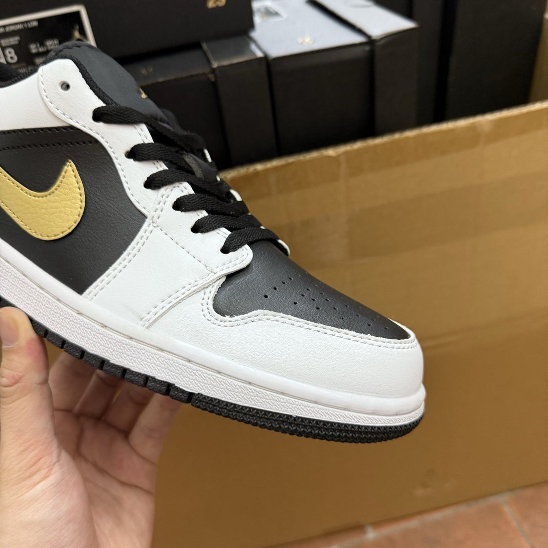 Air Jordan 1 Low Black Gold Swoosh