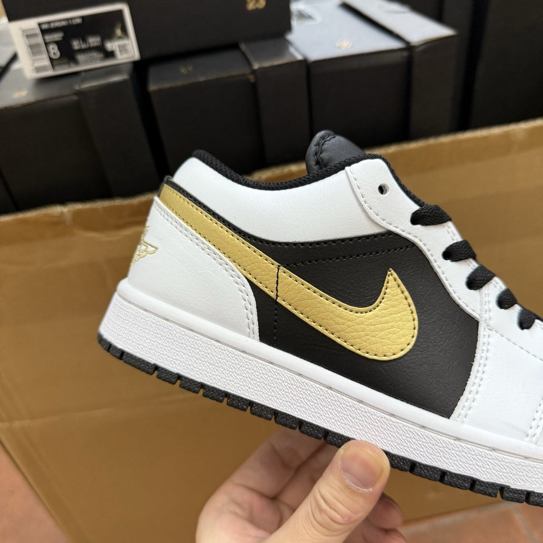 Air Jordan 1 Low Black Gold Swoosh