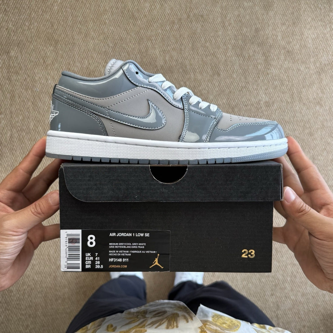 Air Jordan 1 Low Cement Grey Patent
