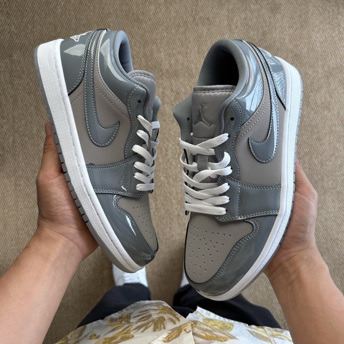 Air Jordan 1 Low Cement Grey Patent