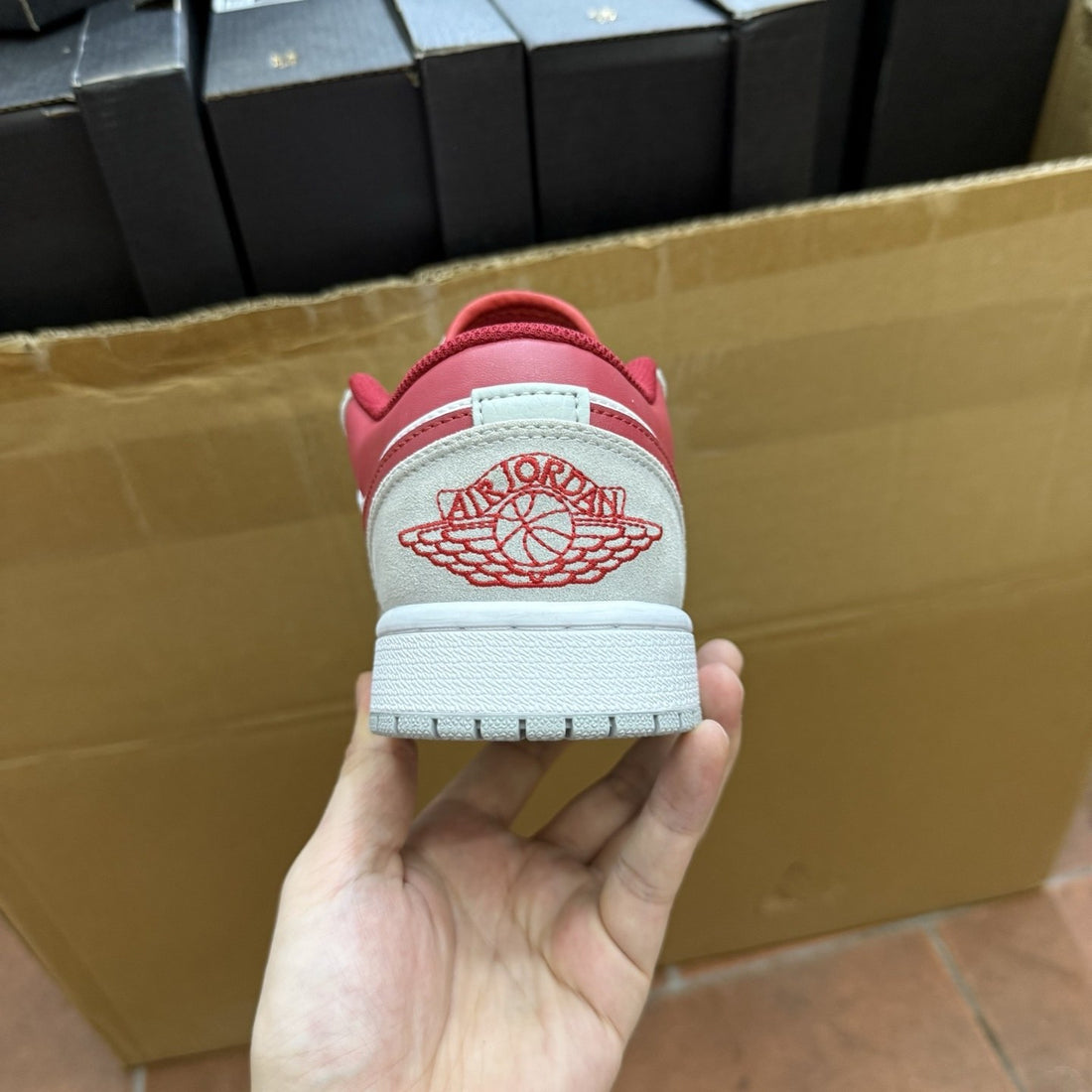 Air Jordan 1 Low Sail Red Grey Suede
