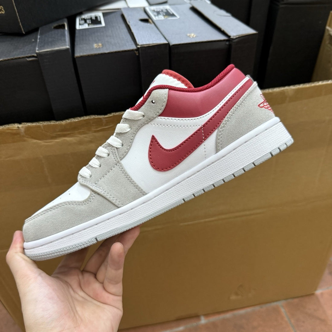 Air Jordan 1 Low Sail Red Grey Suede