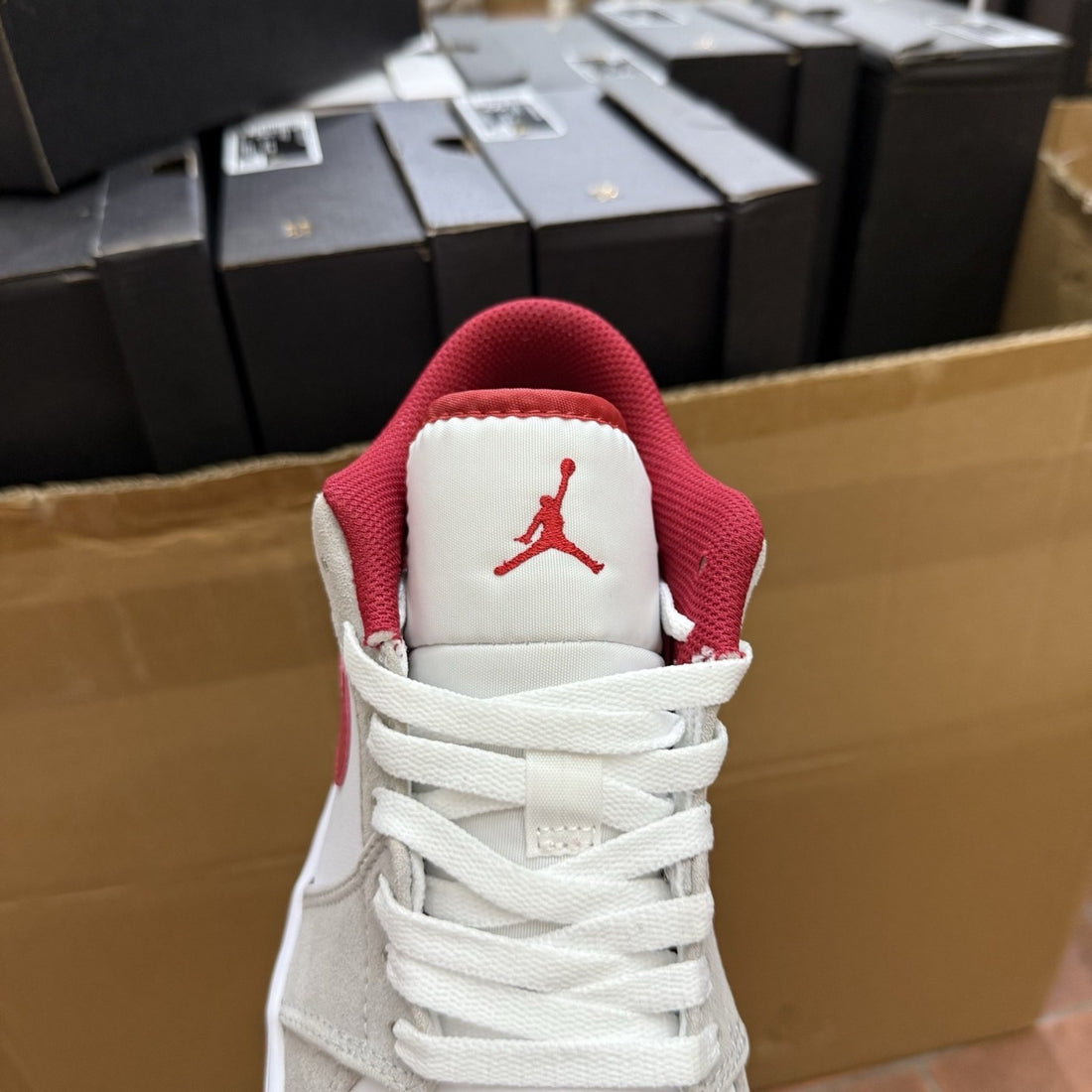 Air Jordan 1 Low Sail Red Grey Suede