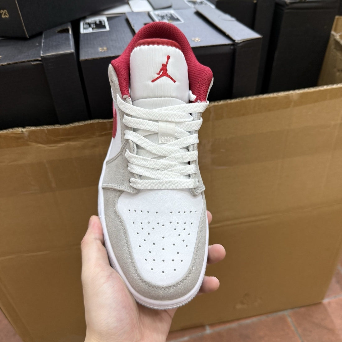 Air Jordan 1 Low Sail Red Grey Suede