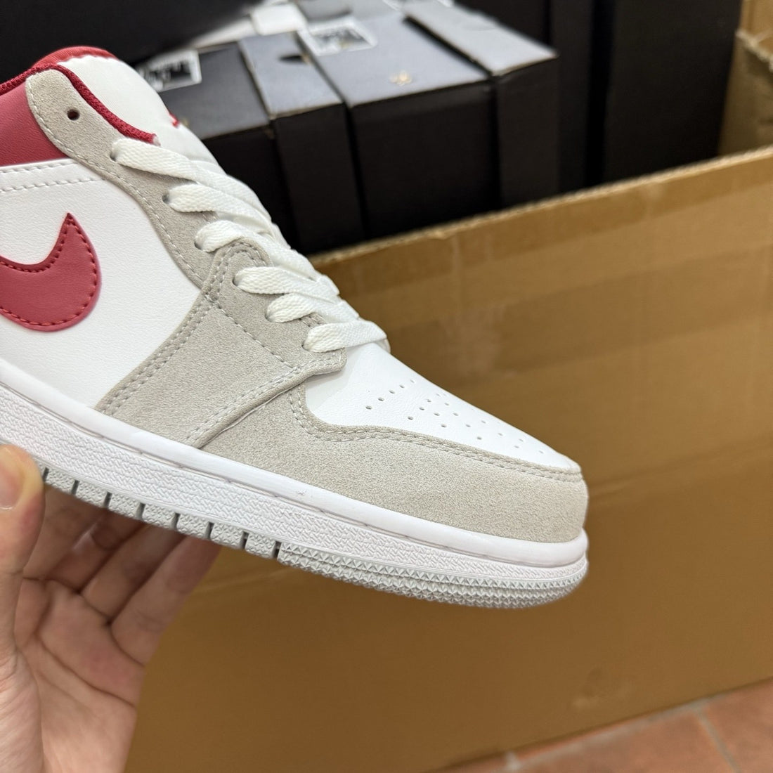 Air Jordan 1 Low Sail Red Grey Suede