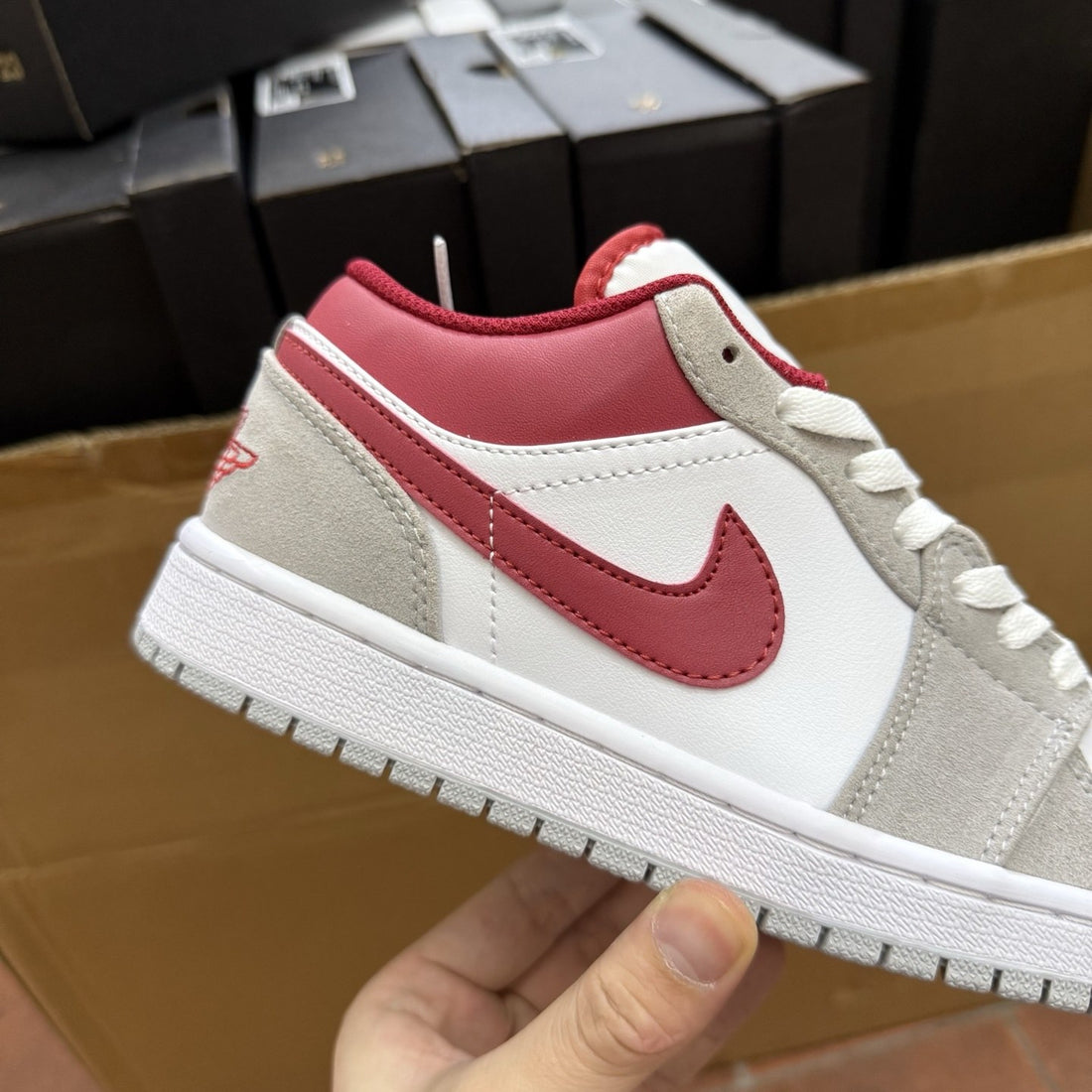 Air Jordan 1 Low Sail Red Grey Suede