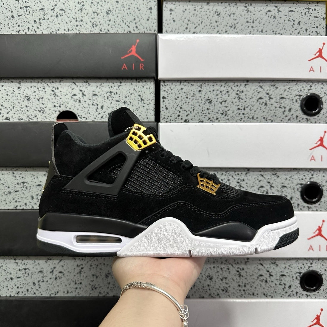 Air Jordan 4 Black Gold Suede