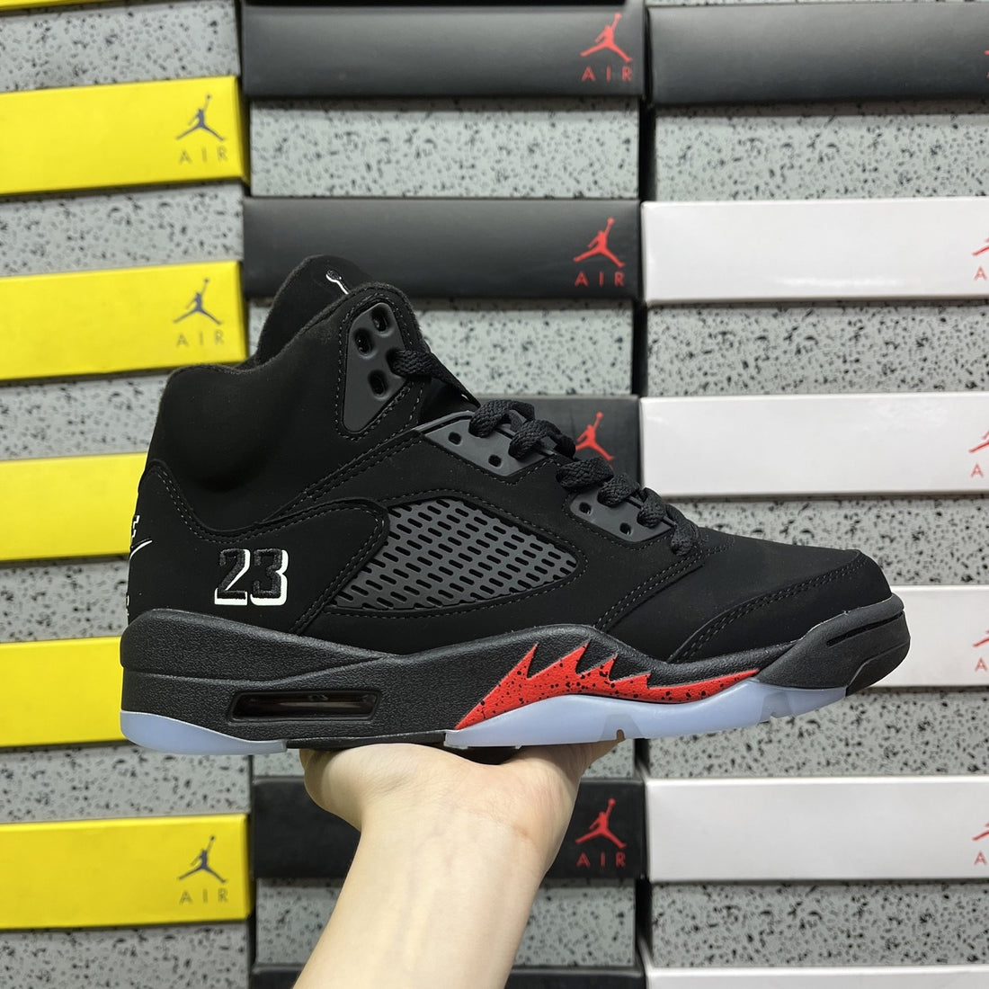 Air Jordan 5 Black Metallic Fire Red