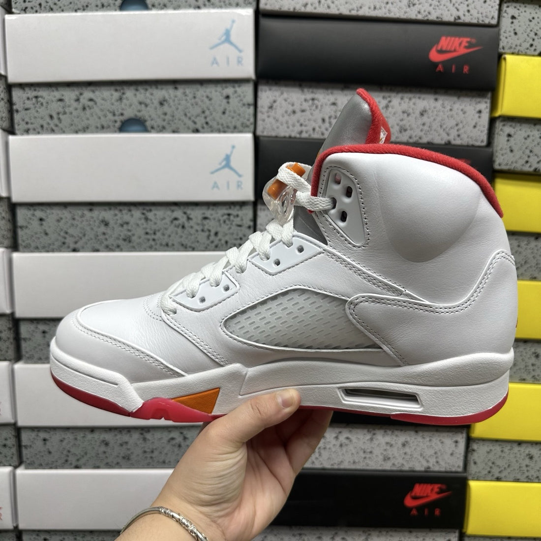 Air Jordan 5 White Fire Red Sole