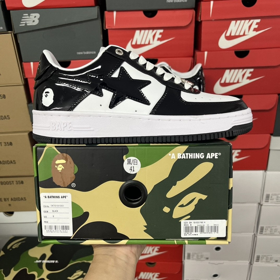 Bape Sta Black White Leather