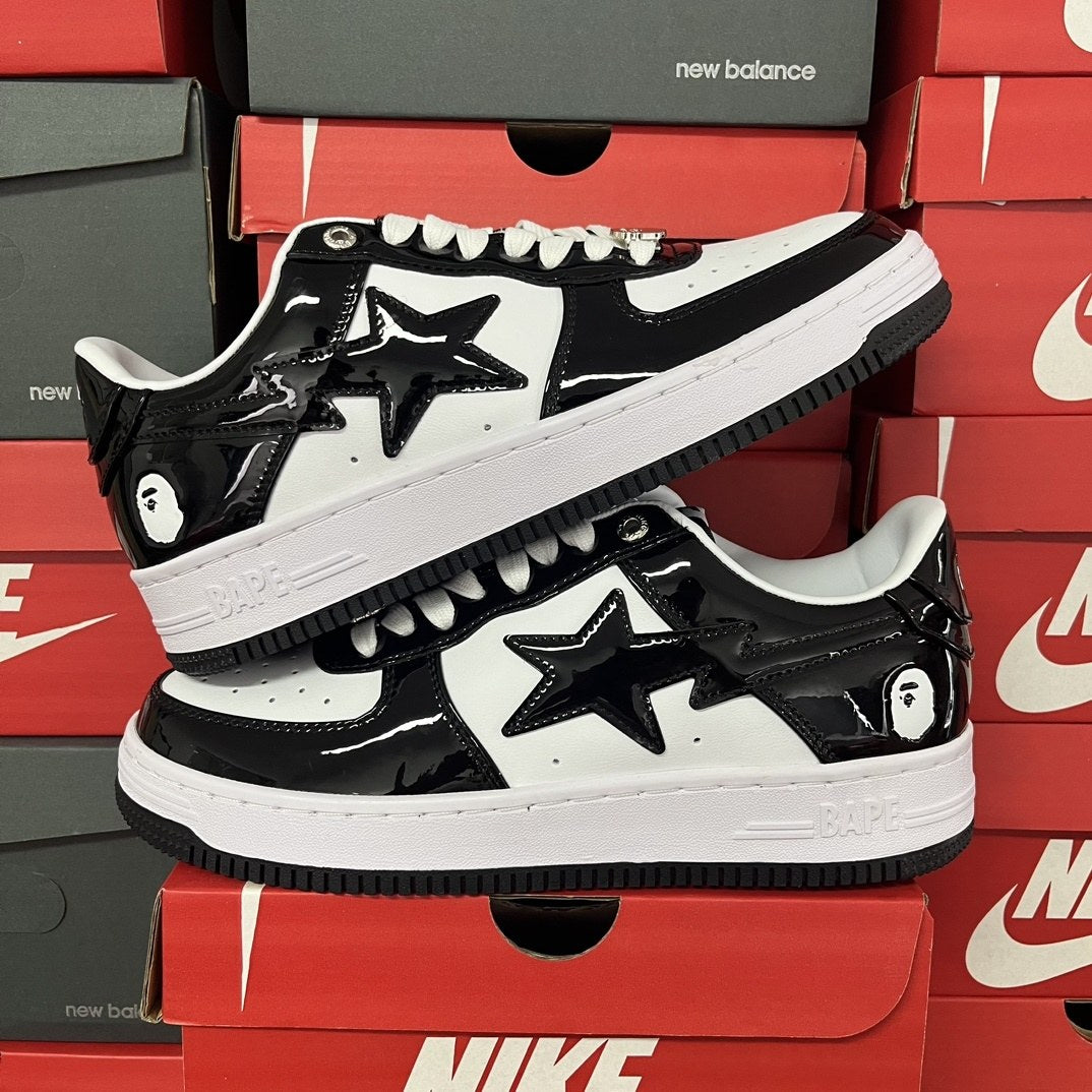 Bape Sta Black White Leather