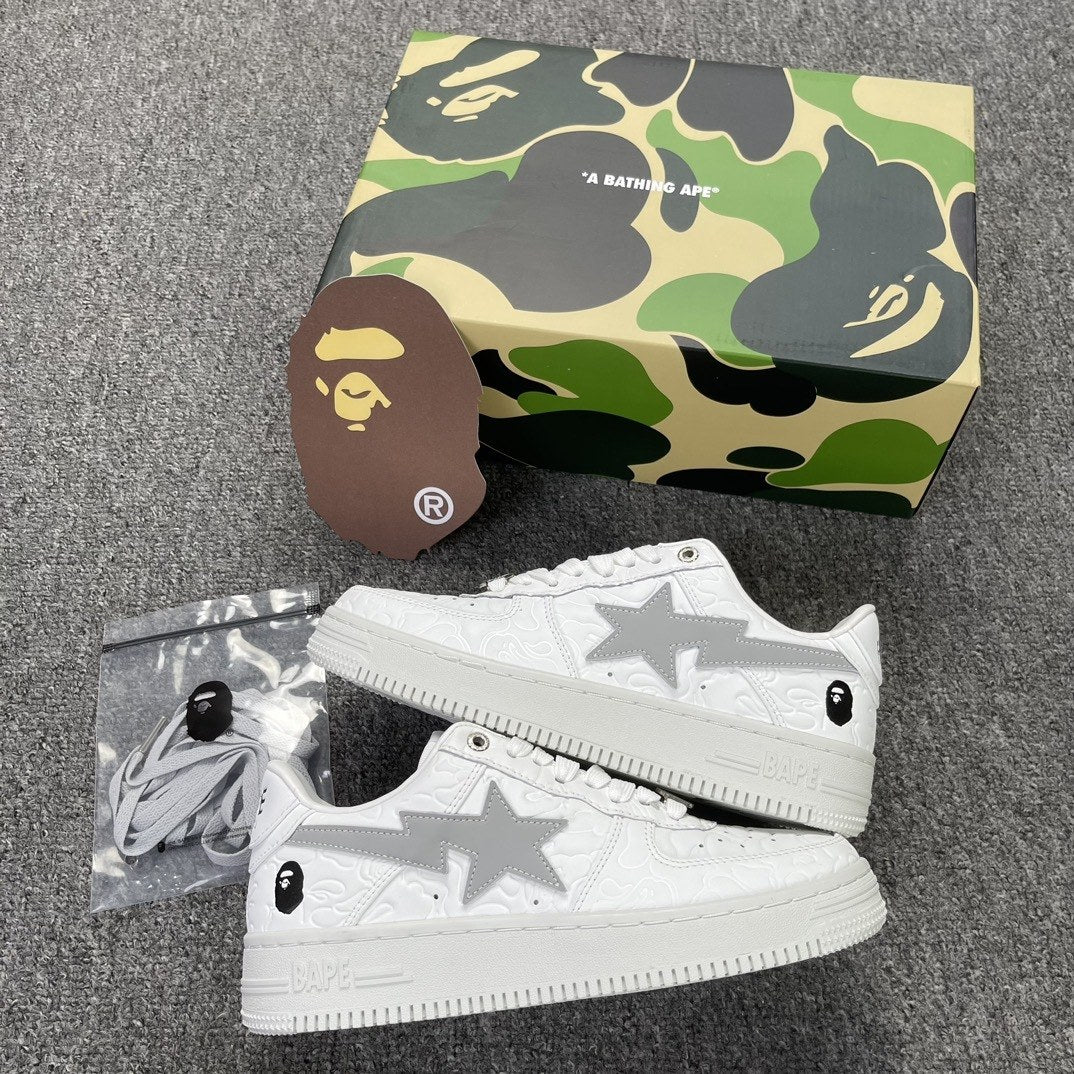 Bape Sta White Grey Embossed