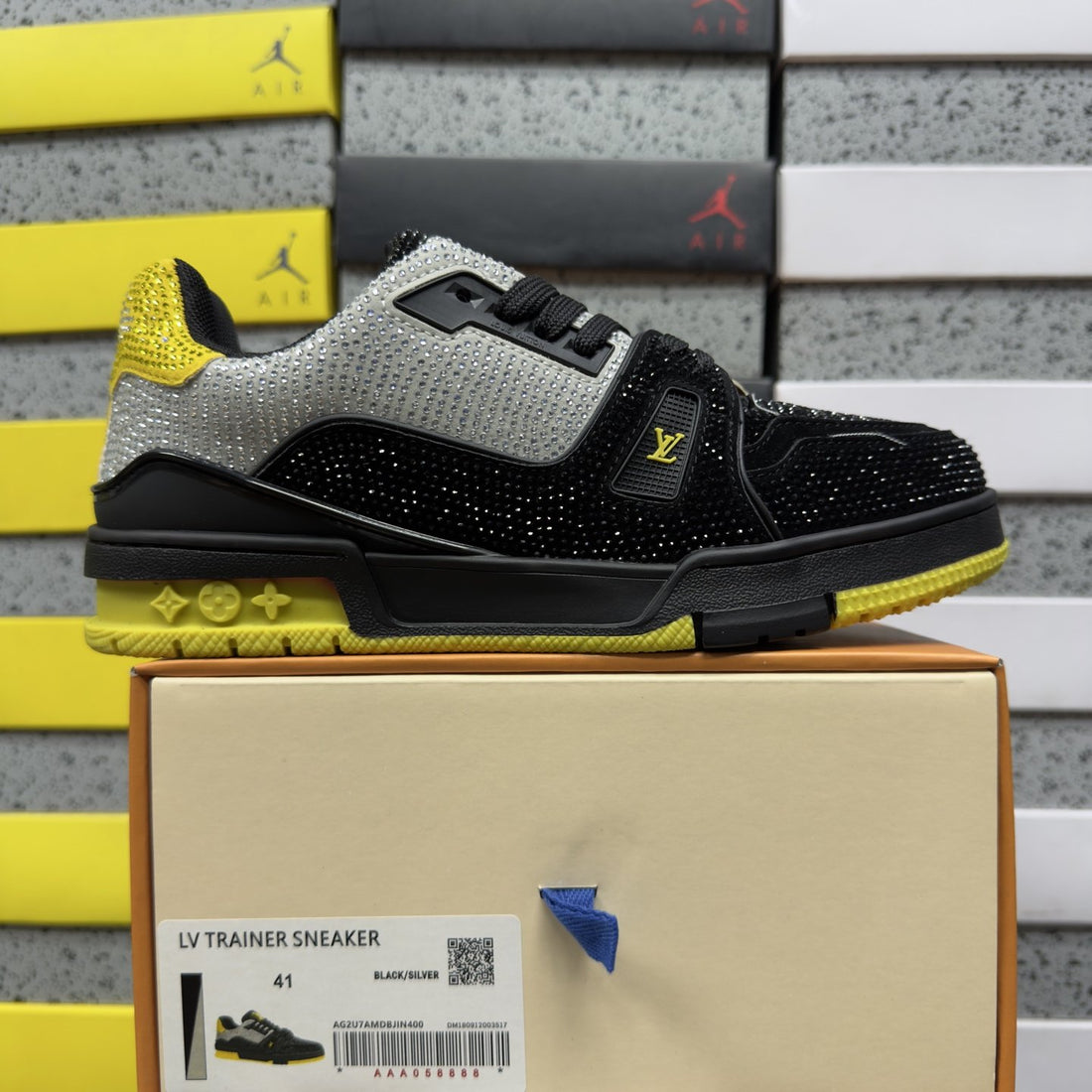 LV Trainer Black Yellow Strass