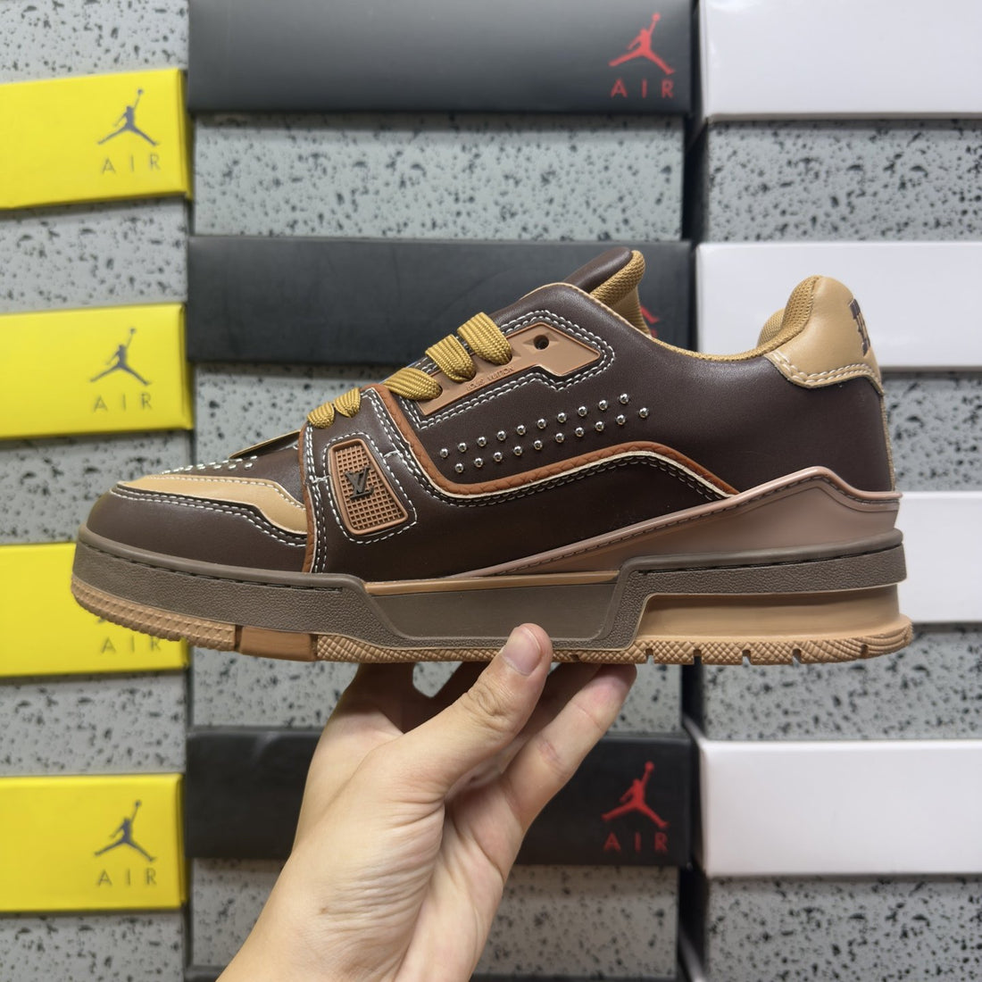LV Trainer Brown Tan Perforated