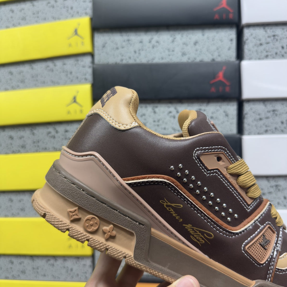 LV Trainer Brown Tan Perforated