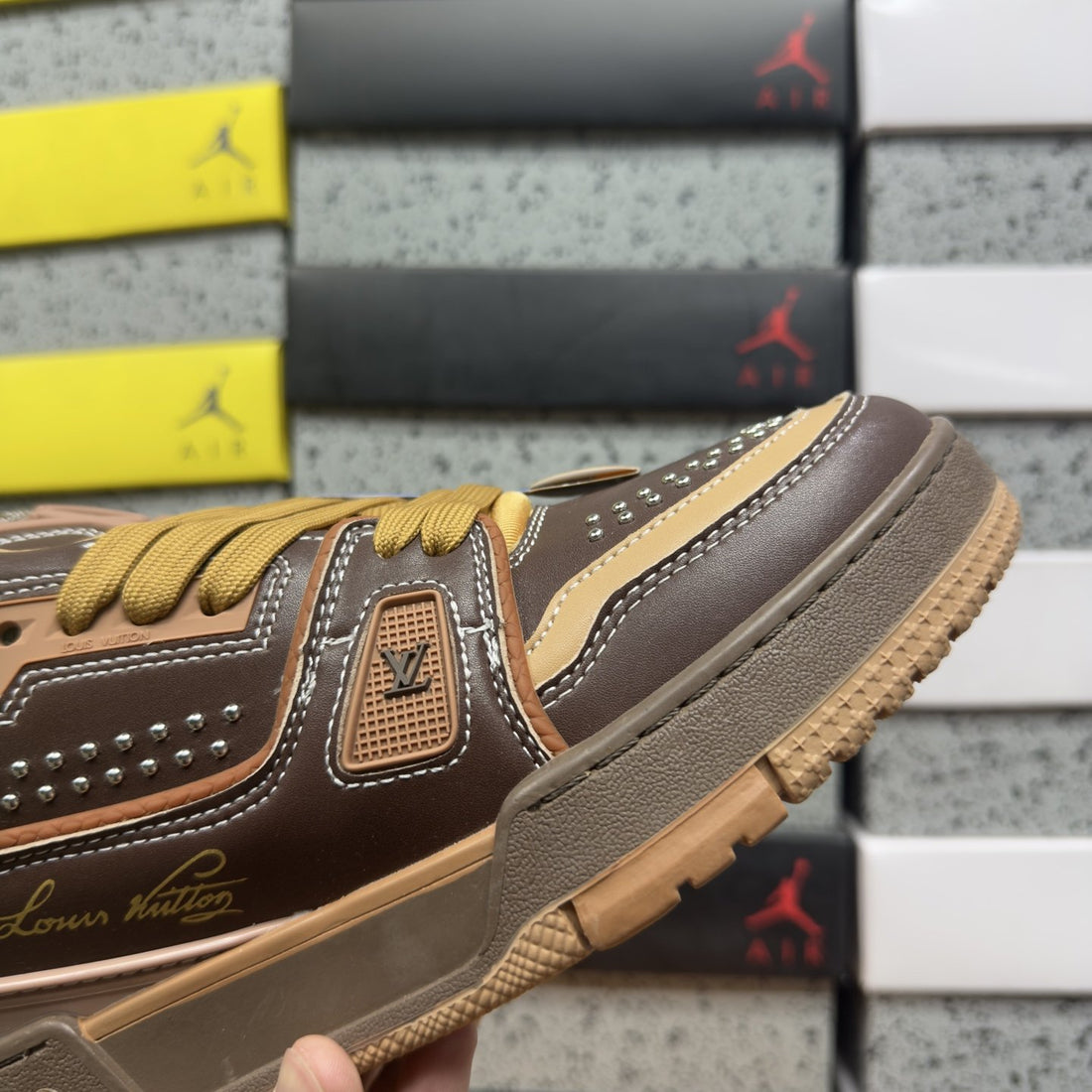 LV Trainer Brown Tan Perforated