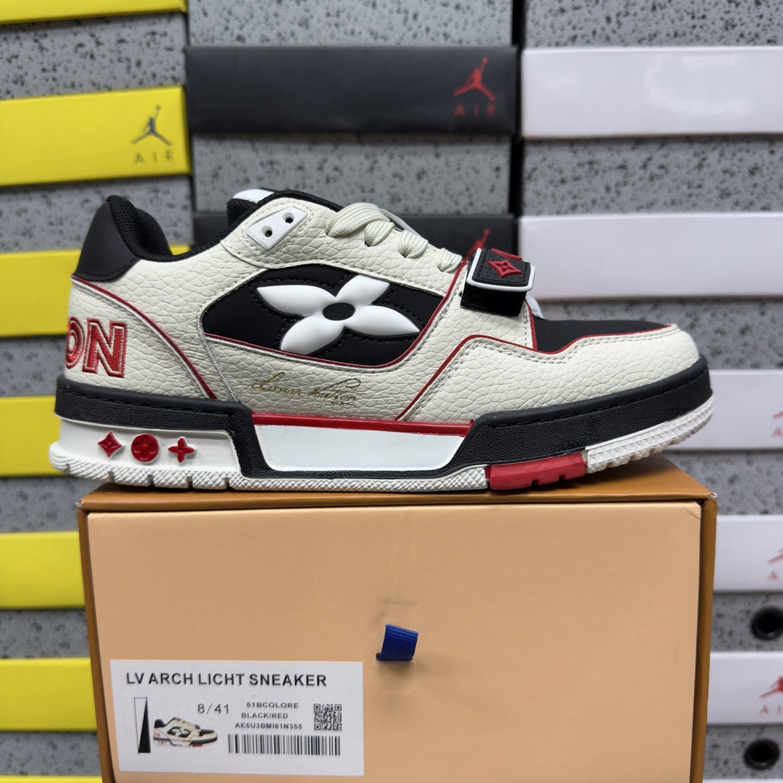 LV Trainer Cream Black Red Flower