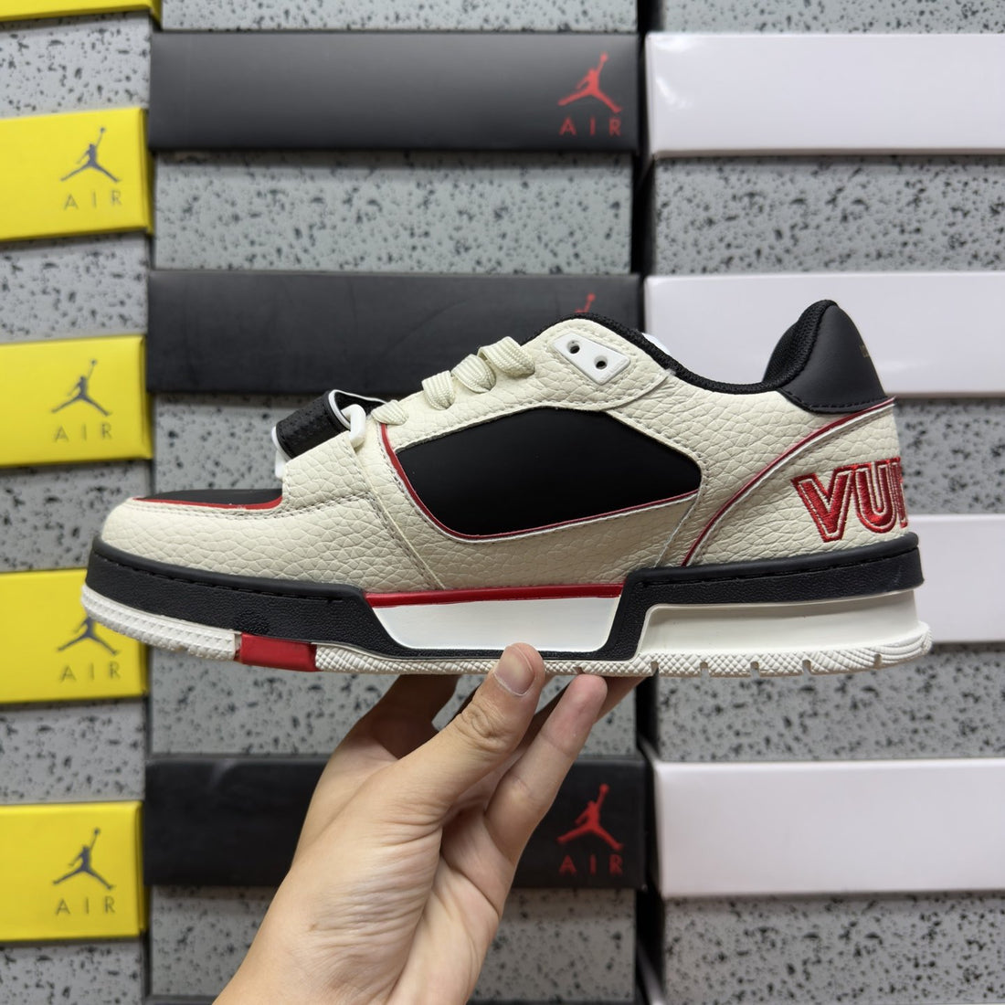 LV Trainer Cream Black Red Flower