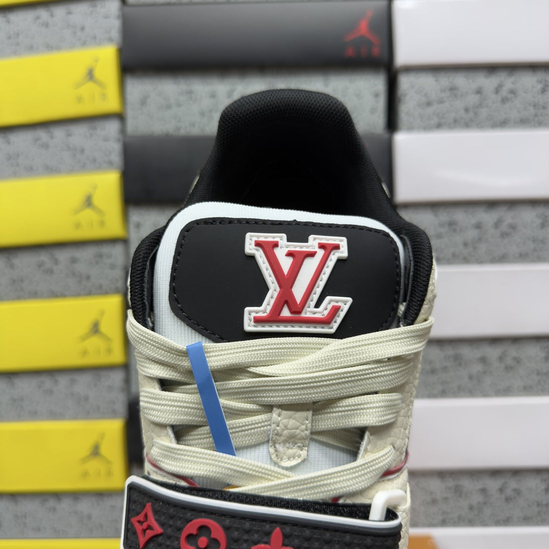 LV Trainer Cream Black Red Flower