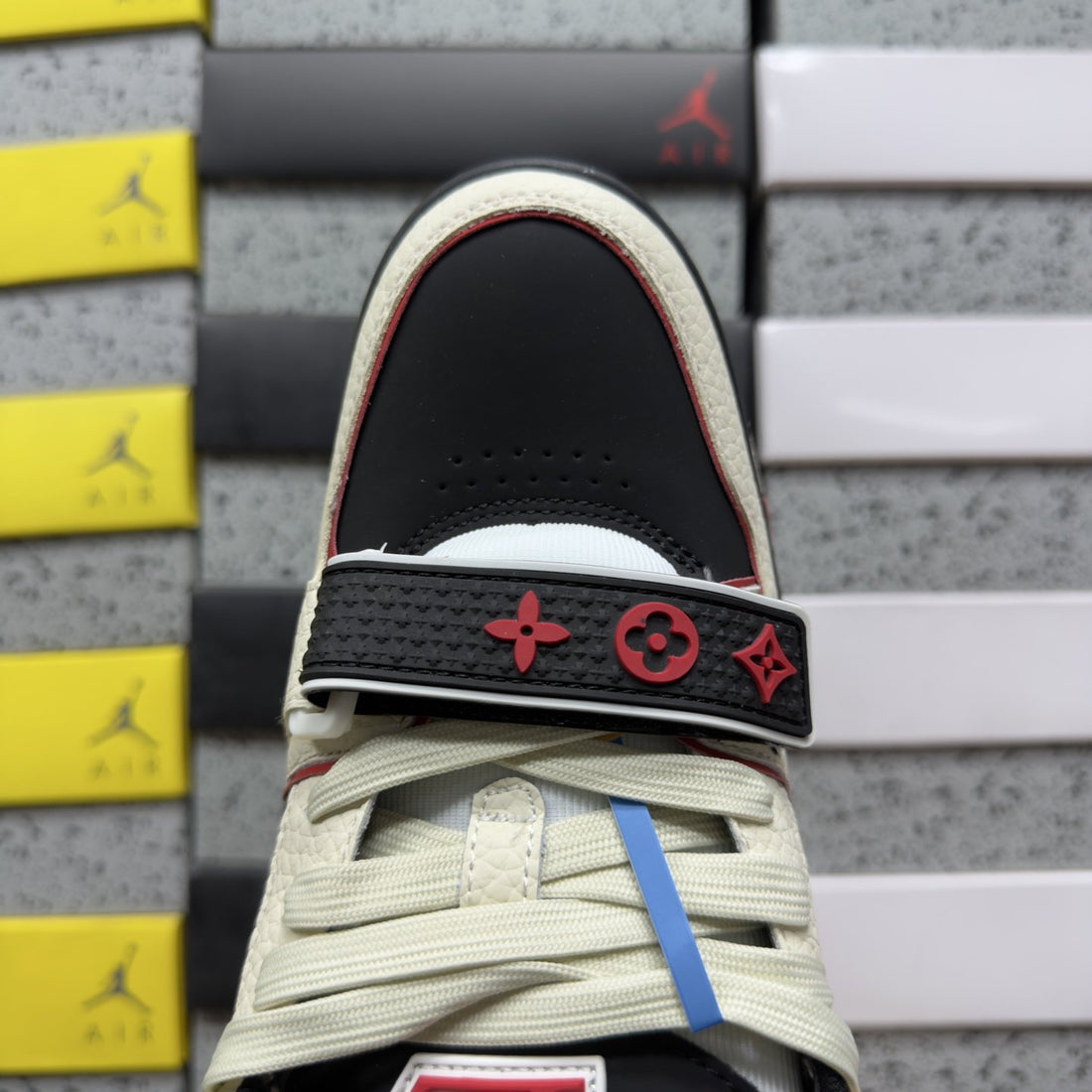 LV Trainer Cream Black Red Flower