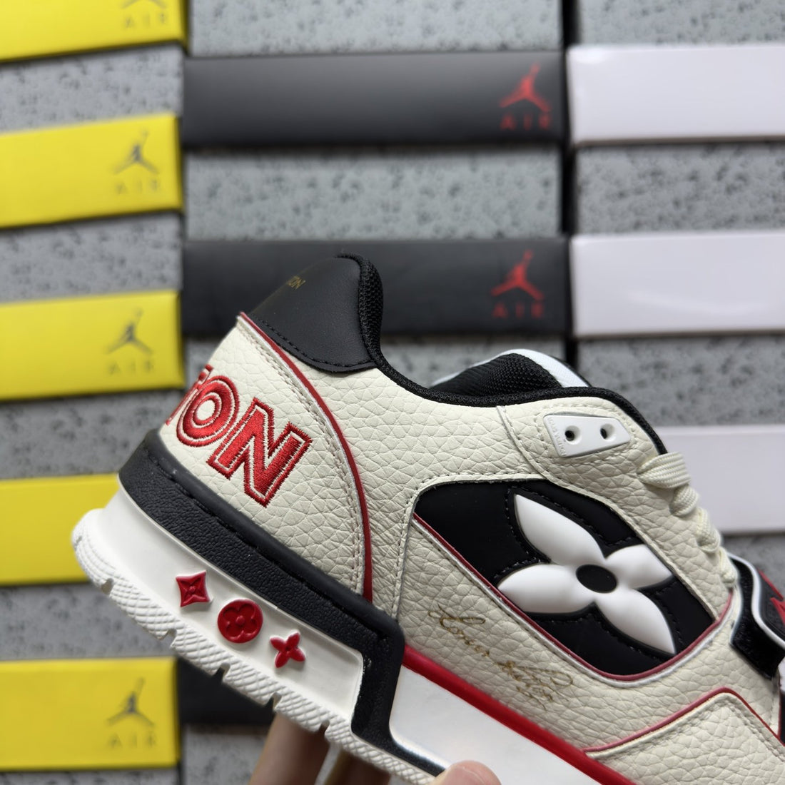LV Trainer Cream Black Red Flower