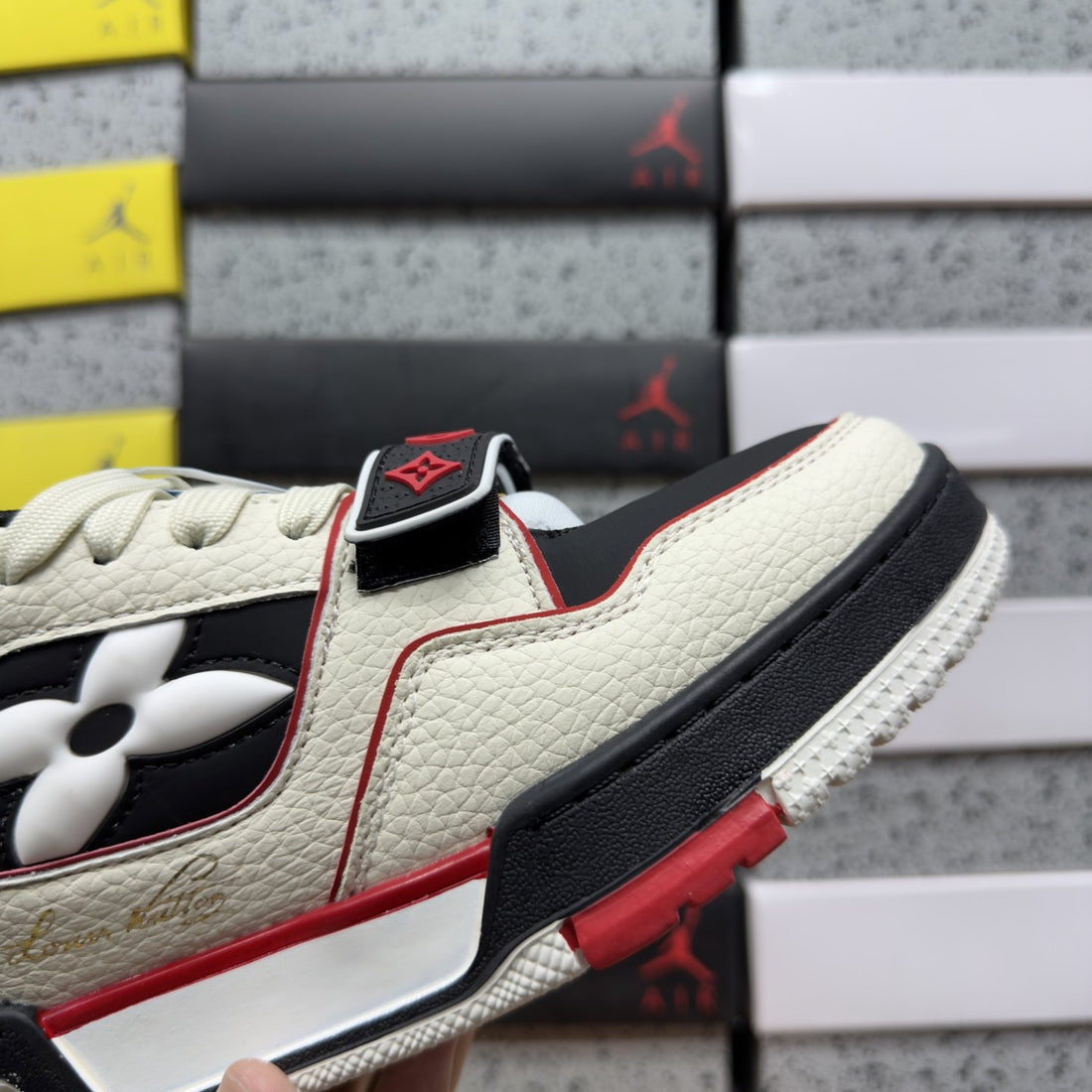 LV Trainer Cream Black Red Flower