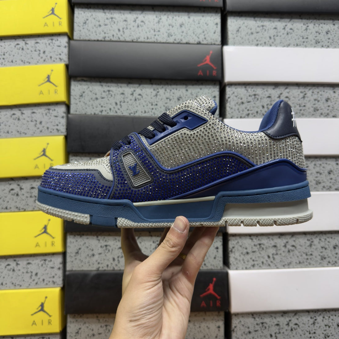 LV Trainer Navy Grey Strass