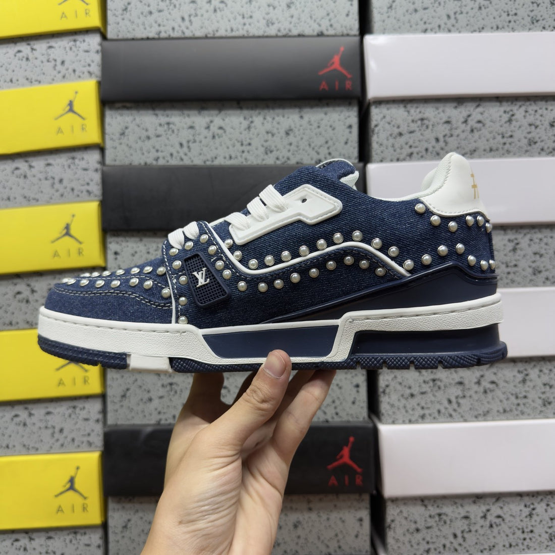 LV Trainer Navy Pearl Studs