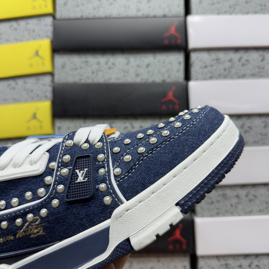 LV Trainer Navy Pearl Studs