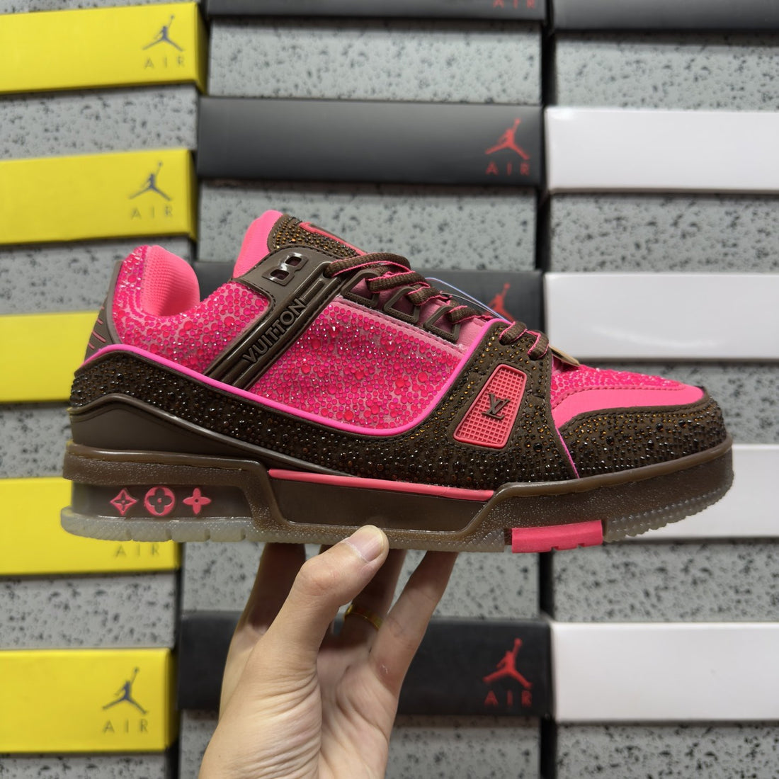 LV Trainer Pink Brown Strass