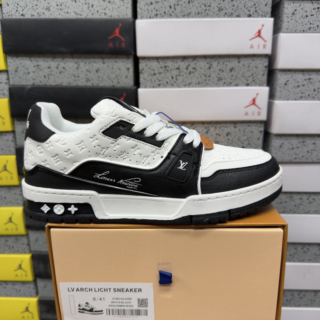 LV Trainer White Black Embossed