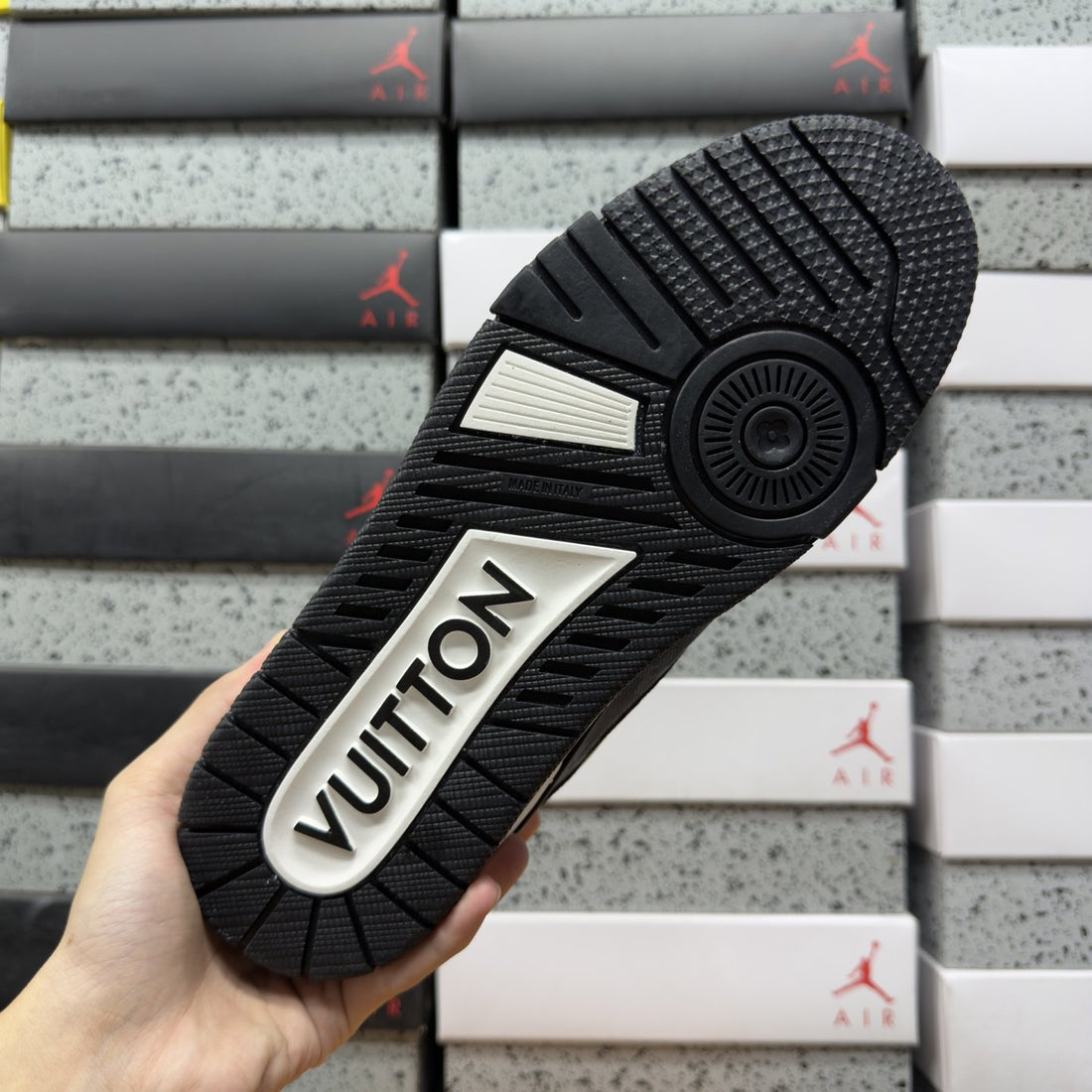 LV Trainer White Black Embossed