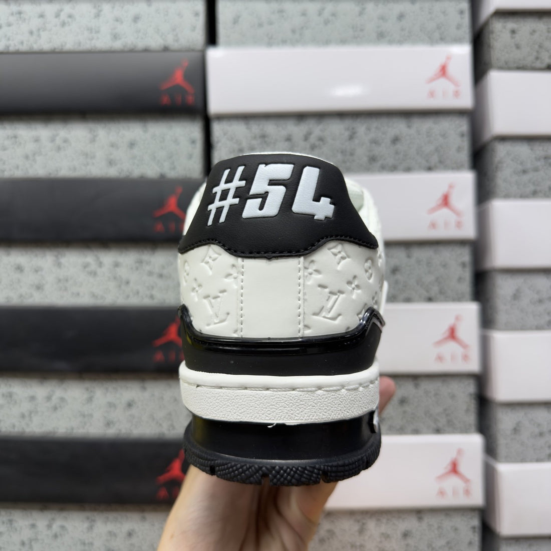 LV Trainer White Black Embossed