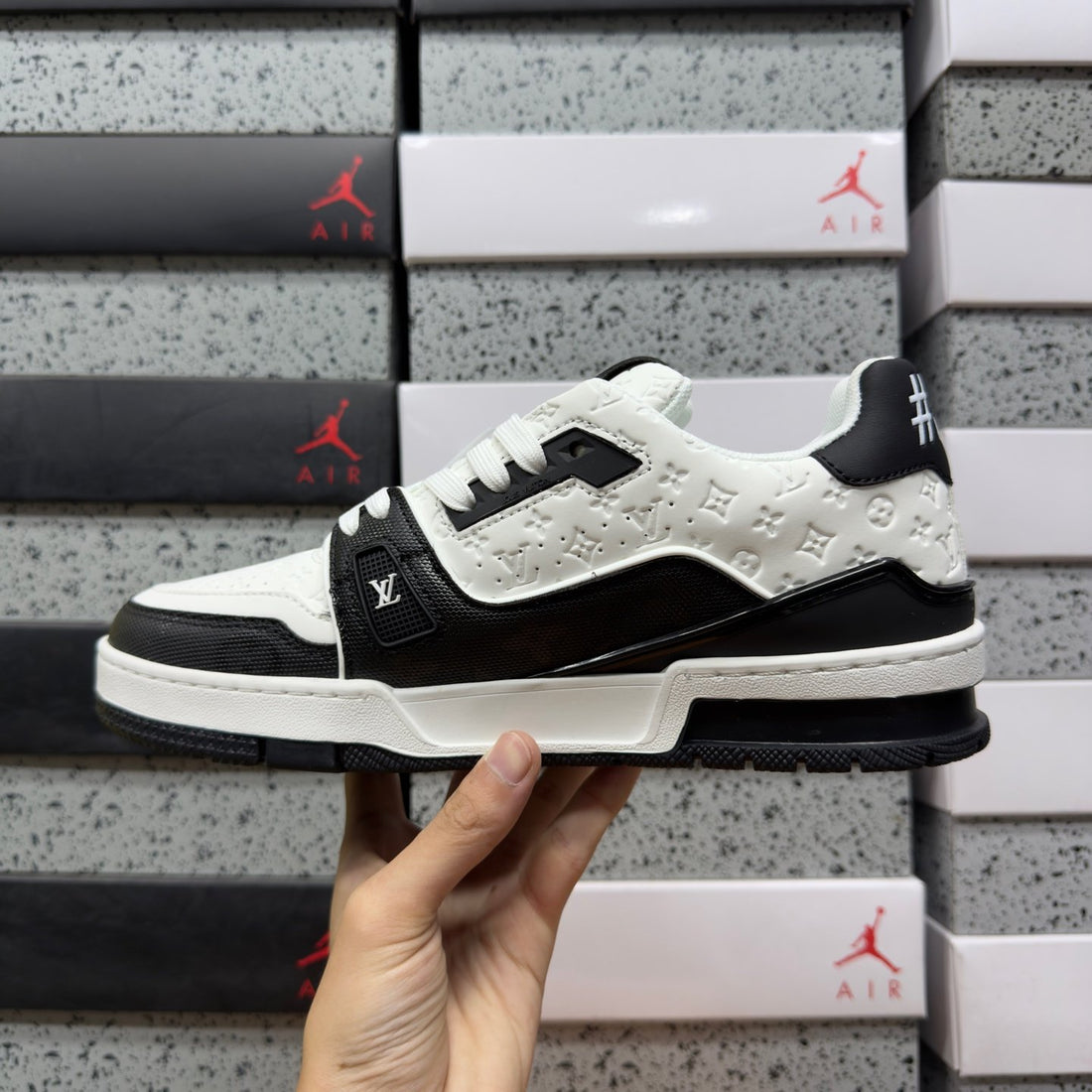 LV Trainer White Black Embossed
