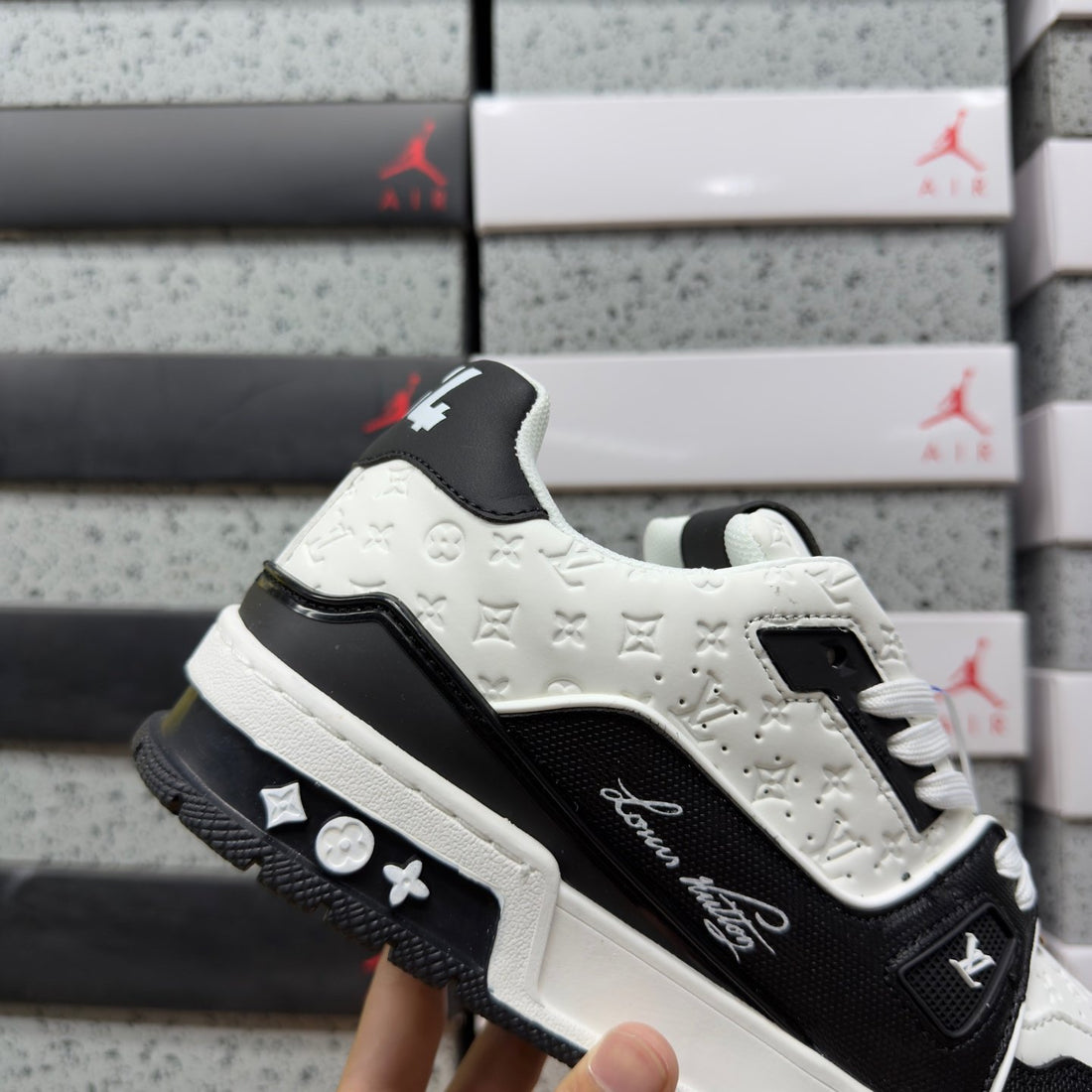 LV Trainer White Black Embossed