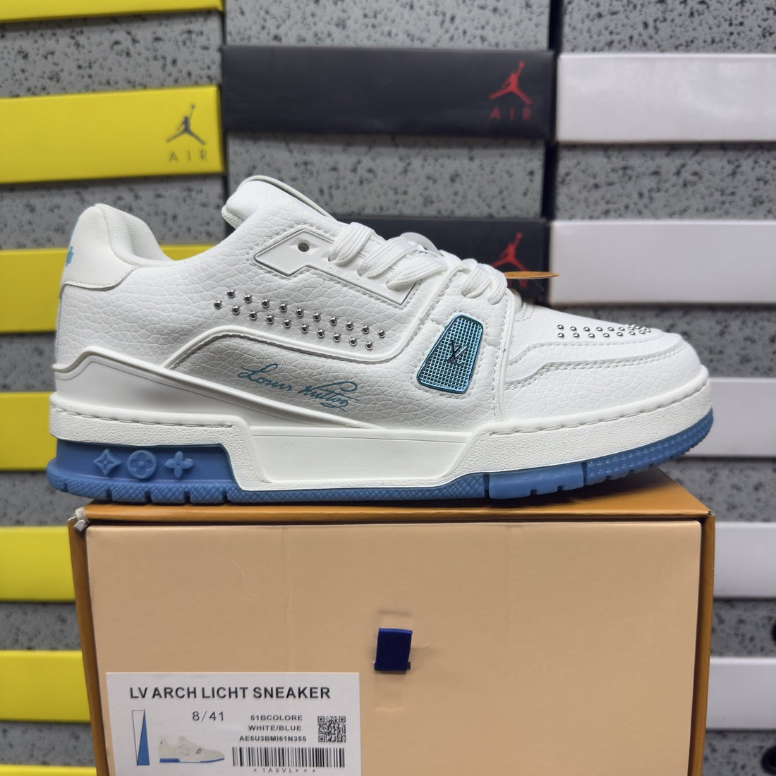 LV Trainer White Blue Perforated