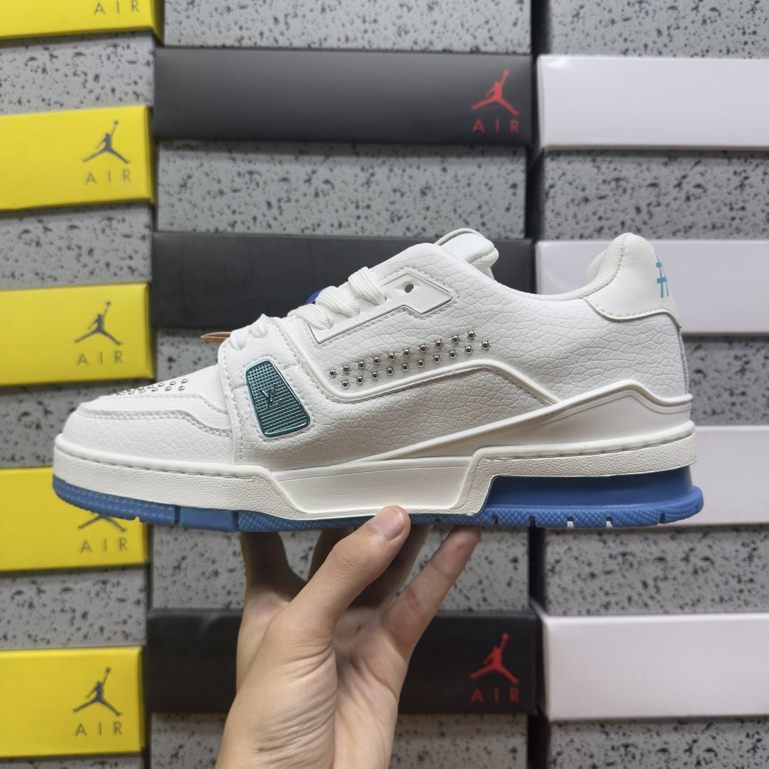 LV Trainer White Blue Perforated