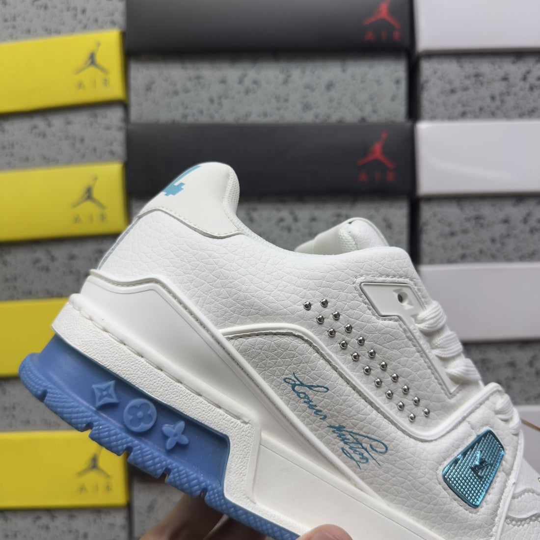LV Trainer White Blue Perforated