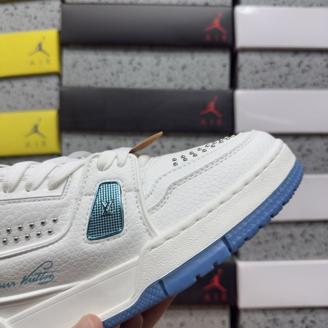 LV Trainer White Blue Perforated