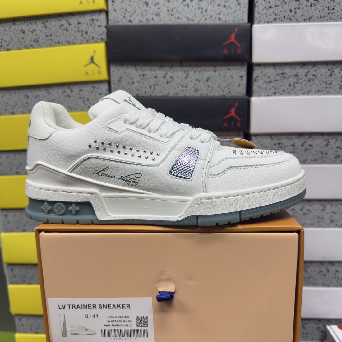 LV Trainer White Green Perforated