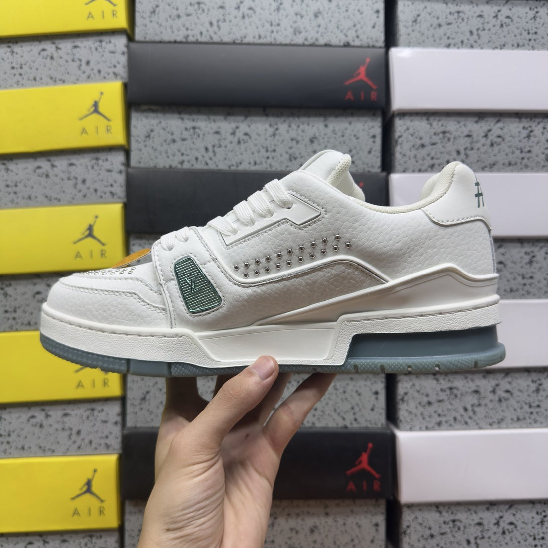 LV Trainer White Green Perforated