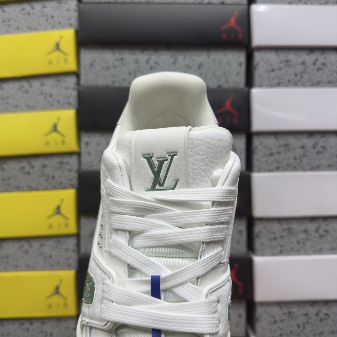 LV Trainer White Green Perforated