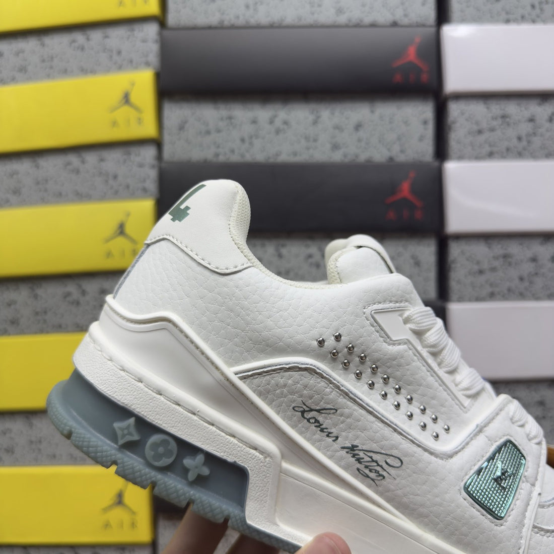 LV Trainer White Green Perforated